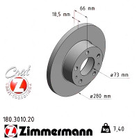 180.3010.20 Zimmermann Передний тормозной диск 280x18,5 на FIAT DUCATO АВТОБУС (230_) с двигателем 1.9 TD Panorama/Combinato