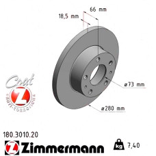 180.3010.20 Zimmermann Передній гальмівний диск 280x18,5 на FIAT DUCATO АВТОБУС (230_) з двигуном 1.9 TD Panorama/Combinato
