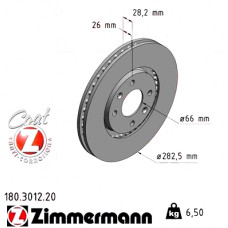 Передний тормозной диск 282,5x26 180301220 Otto Zimmermann CoatZ