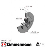 Задний тормозной диск 248,5x9 180302200 Otto Zimmermann CoatZ