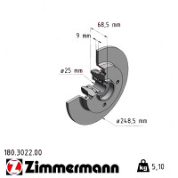 180.3022.00 Zimmermann Задний тормозной диск 248,5x9 на PEUGEOT 307 SW (3H) с двигателем 2.0 16V