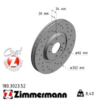180.3023.52 Zimmermann Sport Z Спортивный передний тормозной диск с перфорацией 302x26 на CITROËN C4 Grand Picasso I (UA_) с двигателем 2.0 i 16V