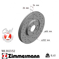 Спортивный передний тормозной диск с перфорацией 302x26 180302352 Otto Zimmermann Sport Z