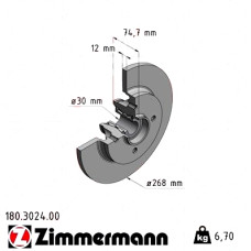 180.3024.00 Zimmermann Задний тормозной диск 268x12 на CITROËN C4 Grand Picasso I (UA_) с двигателем 2.0 HDi 165