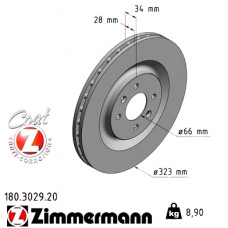 Передний тормозной диск 323x28 180302920 Otto Zimmermann CoatZ