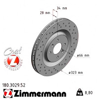Спортивный передний тормозной диск с перфорацией 323x28 180302952 Otto Zimmermann Sport Z