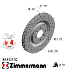 Спортивный передний тормозной диск с перфорацией 323x28 180302952 Otto Zimmermann Sport Z