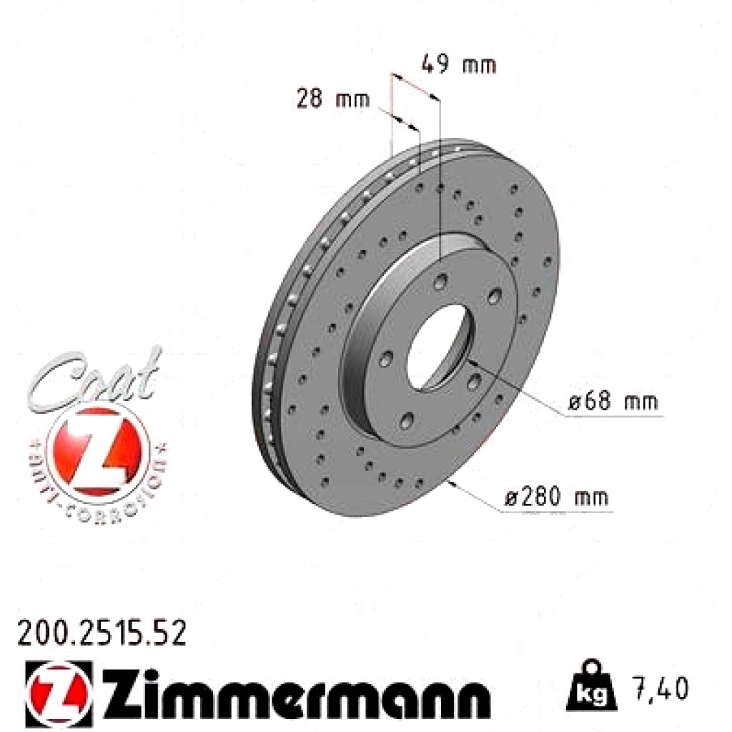 200251552 Zimmermann Sport Z Спортивный передний тормозной диск с