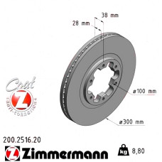 Передний тормозной диск 300x28 200251620 Otto Zimmermann CoatZ