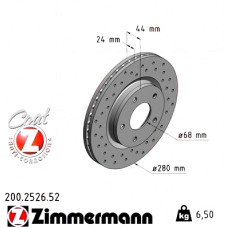 Спортивный передний тормозной диск с перфорацией 280x24 200252652 Otto Zimmermann Sport Z