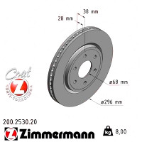 200.2530.20 Zimmermann Передний тормозной диск 296x28 на NISSAN NP300 NAVARA C БОРТОВОЙ ПЛАТФОРМОЙ/ХОДОВАЯ ЧАСТЬ (D40) с двигателем 3.0 dCi