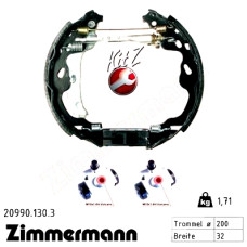 20990.130.3 Zimmermann Комплект барабанных тормозных колодок на TOYOTA AYGO (_B4_) с двигателем 1.0 VVTi (KGB40)