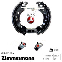 20990.130.4 Zimmermann Комплект барабанних гальмівних колодок на SMART FORTWO КУПЕ (453) з двигуном 1.0 (453.341)