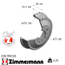 230.1901.20 Zimmermann Задній гальмівний барабан 298x254,5 на FIAT DUCATO АВТОБУС (230_) з двигуном 1.9 TD Panorama/Combinato