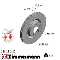 230.2312.20 Zimmermann Передний тормозной диск 284x22 на FIAT 500L (351_, 352_) с двигателем 1.6 D Multijet (199.LYD1B)