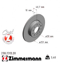 230.2313.20 Zimmermann Задний тормозной диск 251x10 на FIAT TIPO Kombi (356_) с двигателем 1.6 D (356SXG1B)