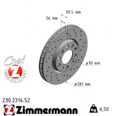 Спортивный передний тормозной диск с перфорацией 281x26 230231452 Otto Zimmermann Sport Z