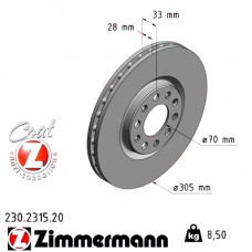 230.2315.20 Zimmermann Передний тормозной диск 305x28 на FIAT 500X (334_) с двигателем 2.0 D Multijet 4x4