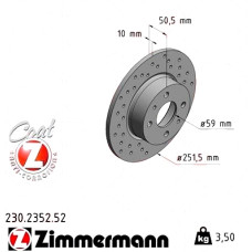 Спортивный задний тормозной диск с перфорацией 251x10 230235252 Otto Zimmermann Sport Z