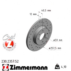 Спортивный передний тормозной диск с перфорацией 257x12 230235752 Otto Zimmermann Sport Z