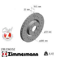 Спортивный передний тормозной диск с перфорацией 284x22 230236352 Otto Zimmermann Sport Z