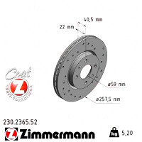 230.2365.52 Zimmermann Sport Z Спортивный передний тормозной диск с перфорацией 257,5x22 на FIAT 500 (312_) с двигателем 1.3 D Multijet