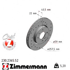 Спортивный передний тормозной диск с перфорацией 257,5x22 230236552 Otto Zimmermann Sport Z