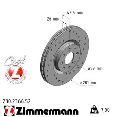 Спортивный передний тормозной диск с перфорацией 281x26 230236652 Otto Zimmermann Sport Z