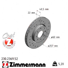 Спортивный передний тормозной диск с перфорацией 257x22 230236952 Otto Zimmermann Sport Z
