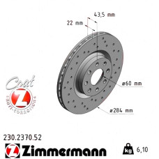 Спортивный передний тормозной диск с перфорацией 284x22 230237052 Otto Zimmermann Sport Z