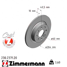 230.2371.20 Zimmermann Задний тормозной диск 264x10 на OPEL CORSA E Van (X15) с двигателем 1.3 CDTI (08)