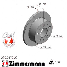230.2372.20 Zimmermann Задний тормозной диск 280x16 на FIAT DUCATO ФУРГОН (250_, 290_) с двигателем 120 Multijet 2,3 D