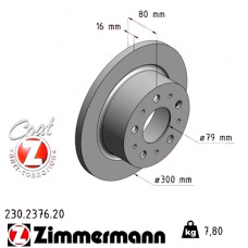 230.2376.20 Zimmermann Задний тормозной диск 300x16 на FIAT DUCATO ФУРГОН (250_, 290_) с двигателем 120 Multijet 2,3 D