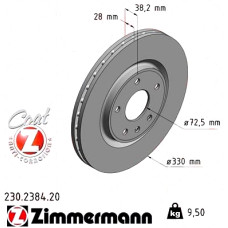 Передний тормозной диск 330x28 230238420 Otto Zimmermann CoatZ