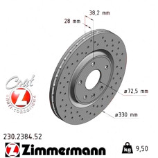 Спортивный передний тормозной диск с перфорацией 330x28 230238452 Otto Zimmermann Sport Z