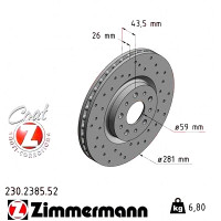 Спортивный передний тормозной диск с перфорацией 281x26 230238552 Otto Zimmermann Sport Z