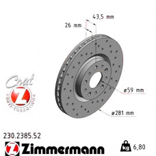 Спортивный передний тормозной диск с перфорацией 281x26 230238552 Otto Zimmermann Sport Z