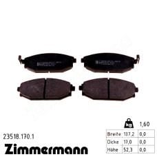23518.170.1 Zimmermann Передние тормозные колодки на HYUNDAI GALLOPER II (JK-01) с двигателем 3.0 V6