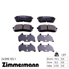 24599.155.1 Zimmermann Задние тормозные колодки на HYUNDAI H-1 Travel (TQ) с двигателем 2.5 CRDi