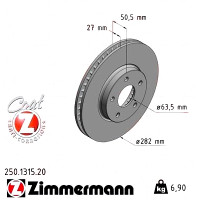 250.1315.20 Zimmermann Передний тормозной диск 282x27 на FORD FOCUS IV (HN) с двигателем 2.0 EcoBlue
