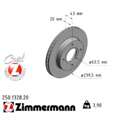 Передний тормозной диск 239,5x20 250132820 Otto Zimmermann CoatZ