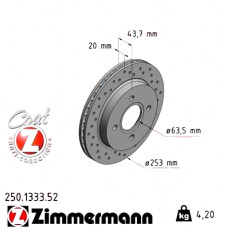 Спортивный задний тормозной диск с перфорацией 253x20 250133352 Otto Zimmermann Sport Z