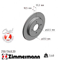 250.1340.20 Zimmermann Задний тормозной диск 253x10,5 на FORD FOCUS Turnier (DNW) с двигателем 1.4 16V