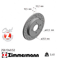 Спортивный задний тормозной диск с перфорацией 253x10,5 250134052 Otto Zimmermann Sport Z
