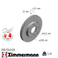 250.1343.20 Zimmermann Передний тормозной диск 258x22 на FORD FUSION (JU_) с двигателем 1.6