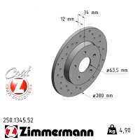 250.1345.52 Zimmermann Sport Z Спортивный задний тормозной диск с перфорацией 280x12 на JAGUAR X-TYPE (X400) с двигателем 3.0 V6 Allrad