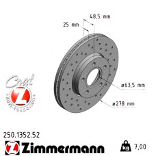 Спортивный передний тормозной диск с перфорацией 278x25 250135252 Otto Zimmermann Sport Z