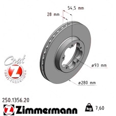 Передний тормозной диск 280x28 250135620 Otto Zimmermann CoatZ