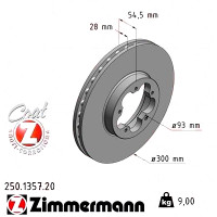 250.1357.20 Zimmermann Передний тормозной диск 300x28 на FORD TRANSIT TOURNEO с двигателем 2.2 TDCi