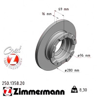 250.1358.20 Zimmermann Задний тормозной диск 280x16 на FORD TRANSIT Kasten (FA_ _) с двигателем 2.2 TDCi